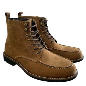 JT Jack Threads Nobuck Leather Robert Combat Boots Men 12 Cognac Moc Toe Lace Up